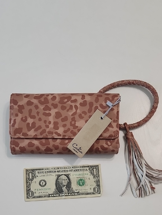 A. Calin Handbags - Tan And Dusty Rose Leopard-Print Wristlet Clutch
